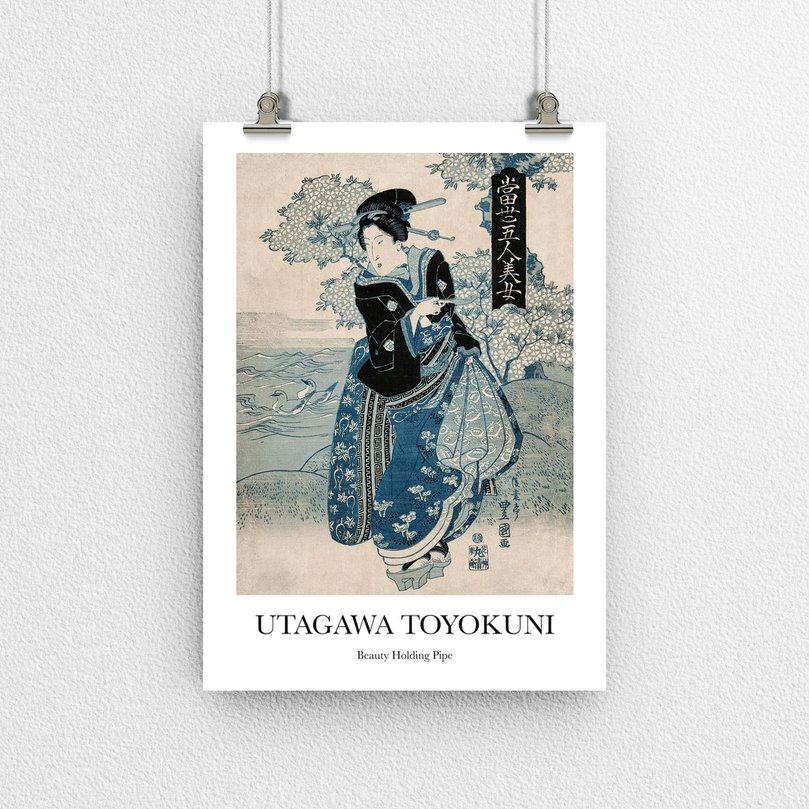 Beauty Holding Pipe by Utagawa Toyokuni - Vintage Japanese Art Poster Print