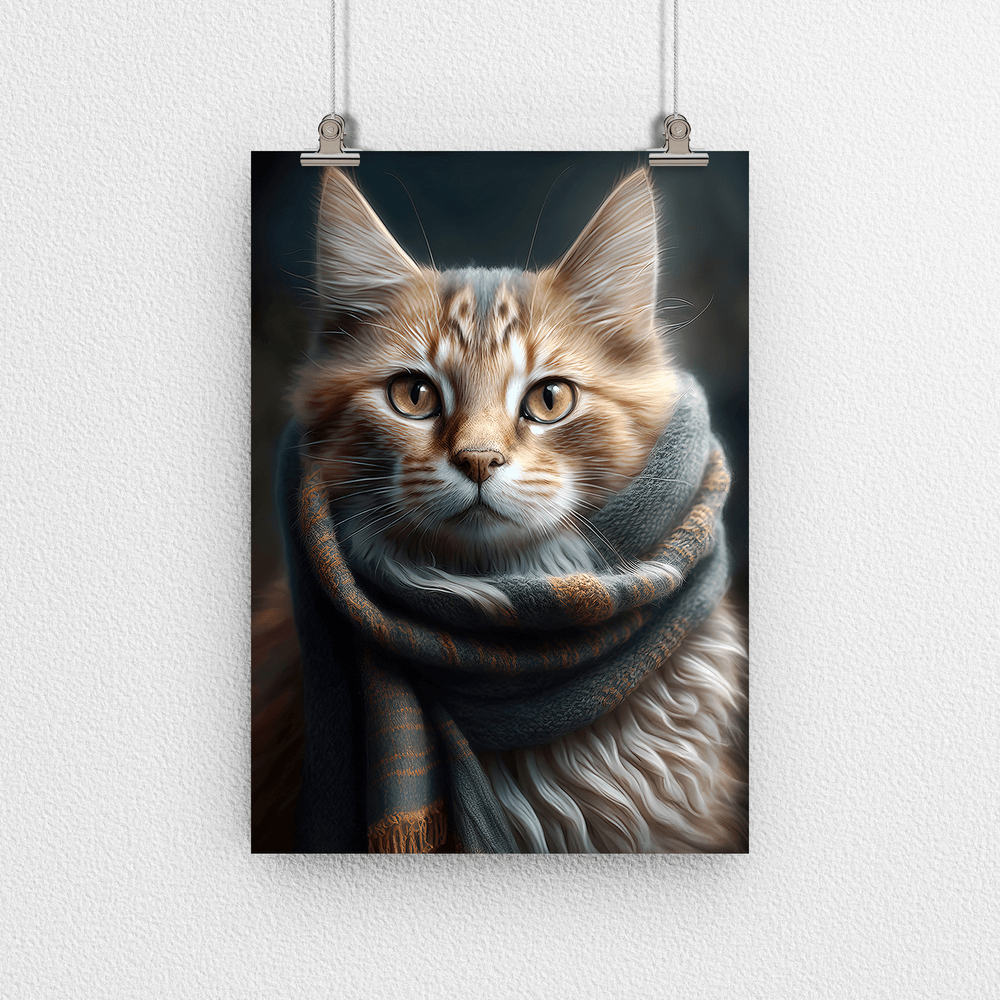 Cat with Woolly Scarf Poster Print - Modern Interiors Wall Art Décor
