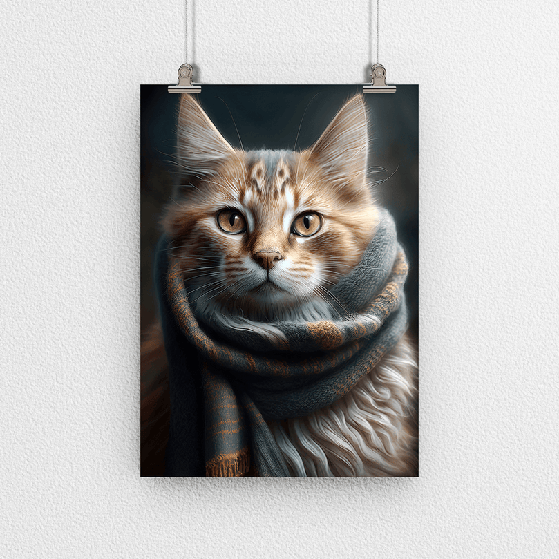 Cat with Woolly Scarf Poster Print - Modern Interiors Wall Art Décor