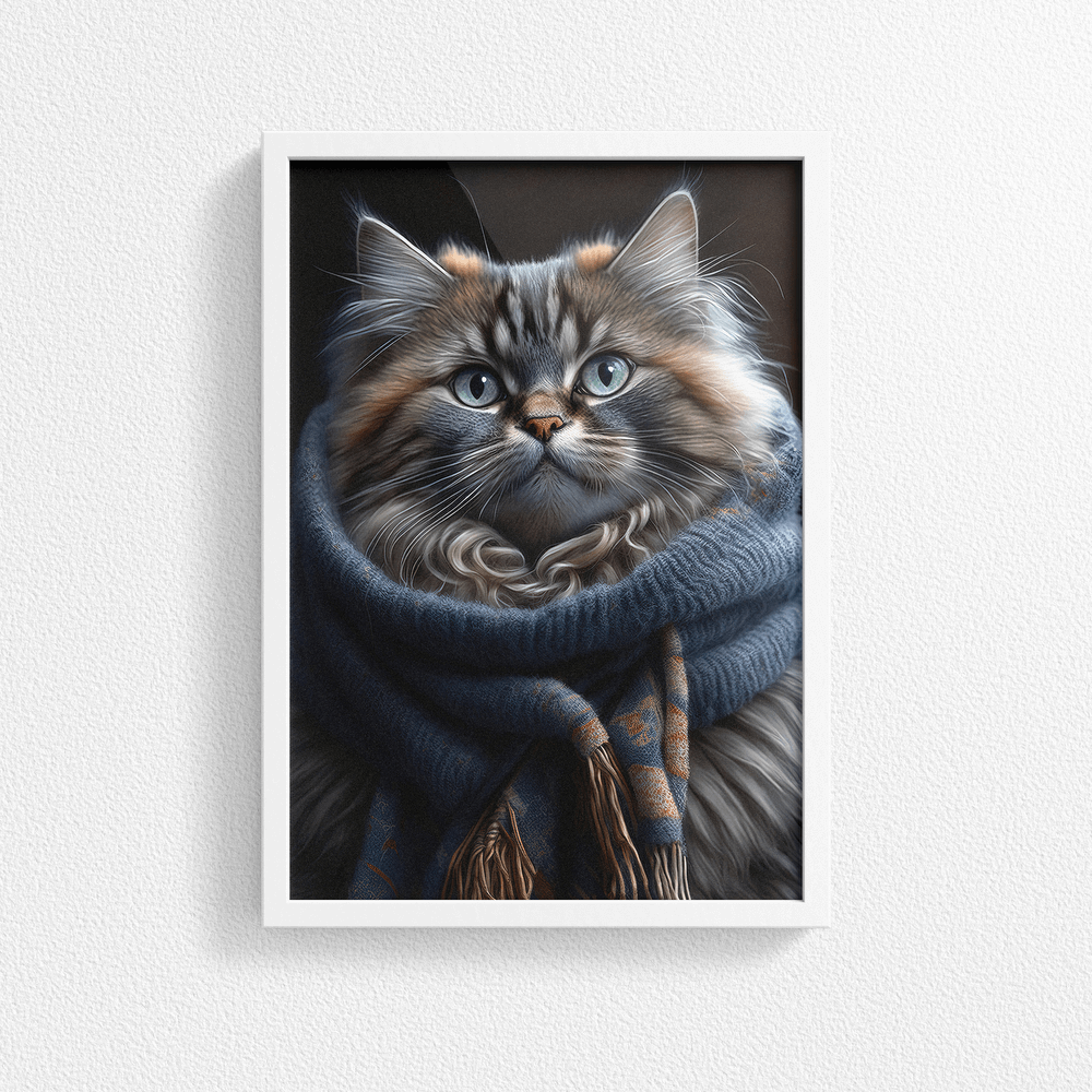 Cat with Woolly Scarf Poster Print - Modern Interiors Wall Art Décor