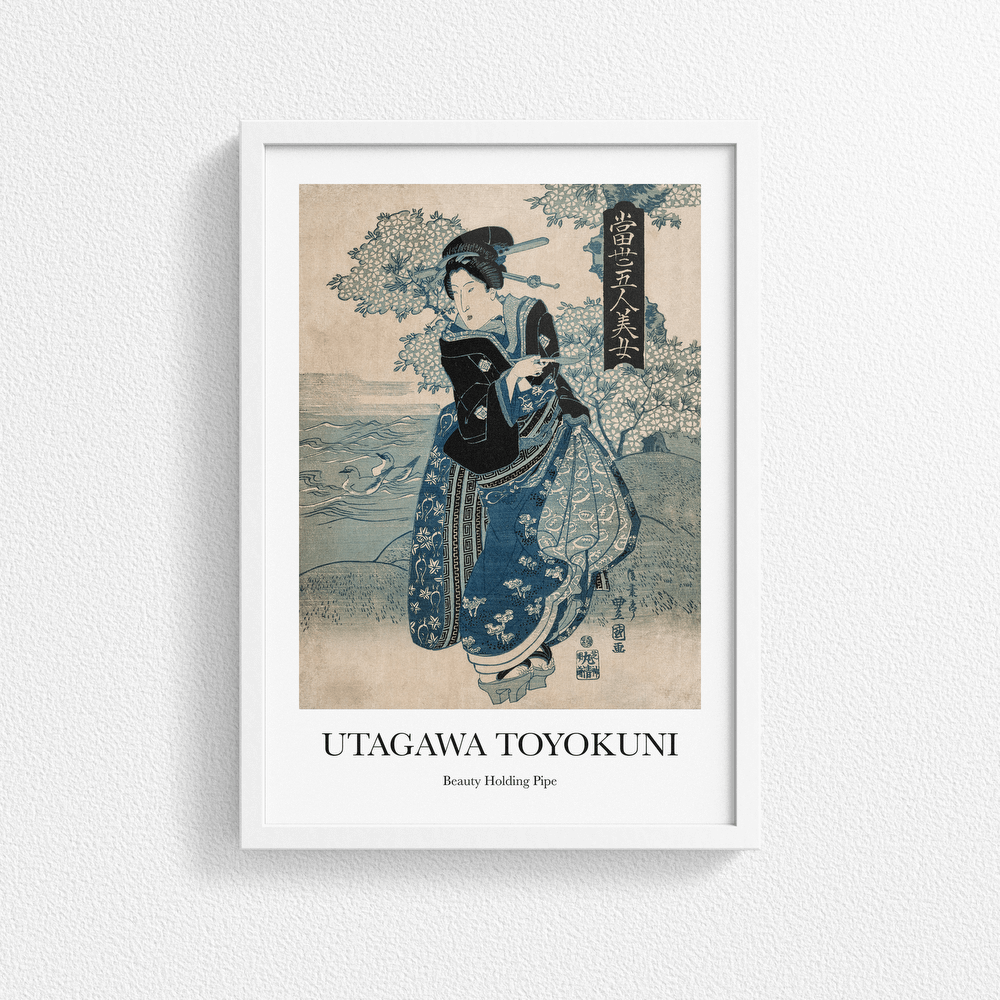 Beauty Holding Pipe by Utagawa Toyokuni - Vintage Japanese Art Poster Print