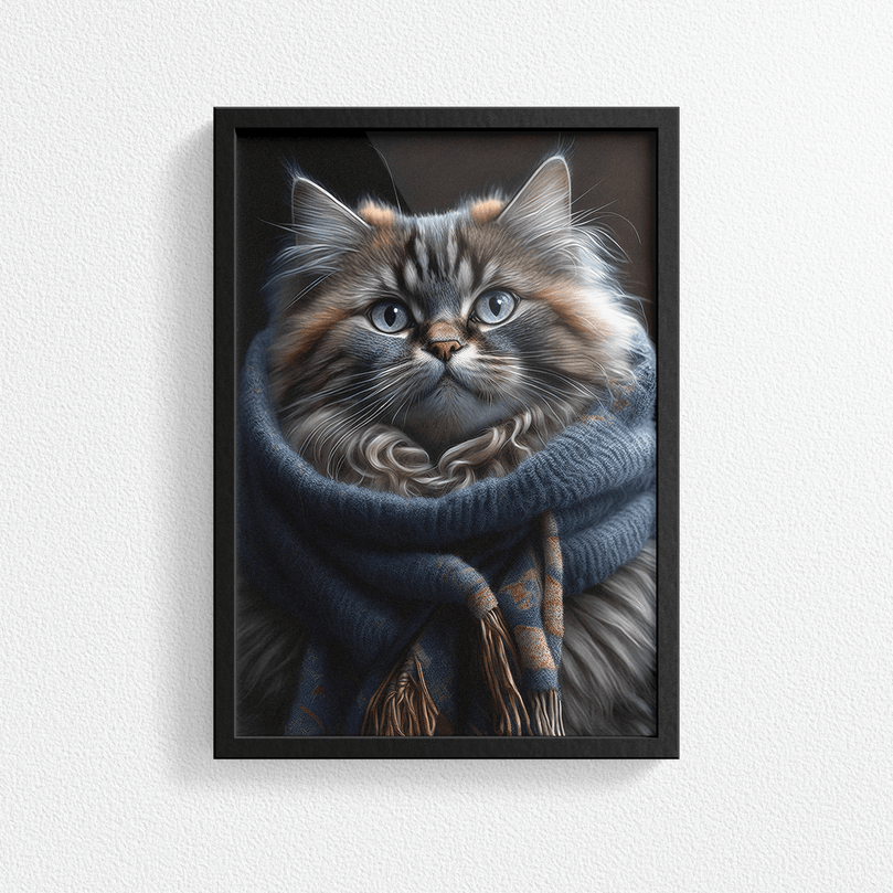 Cat with Woolly Scarf Poster Print - Modern Interiors Wall Art Décor