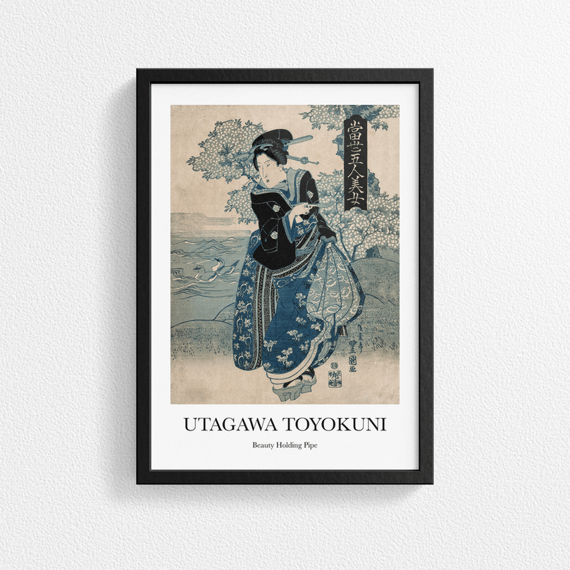 Beauty Holding Pipe by Utagawa Toyokuni - Vintage Japanese Art Poster Print