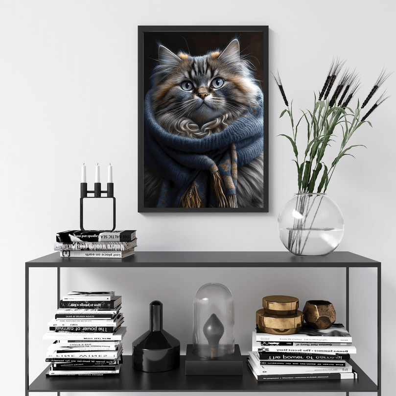 Cat with Woolly Scarf Poster Print - Modern Interiors Wall Art Décor