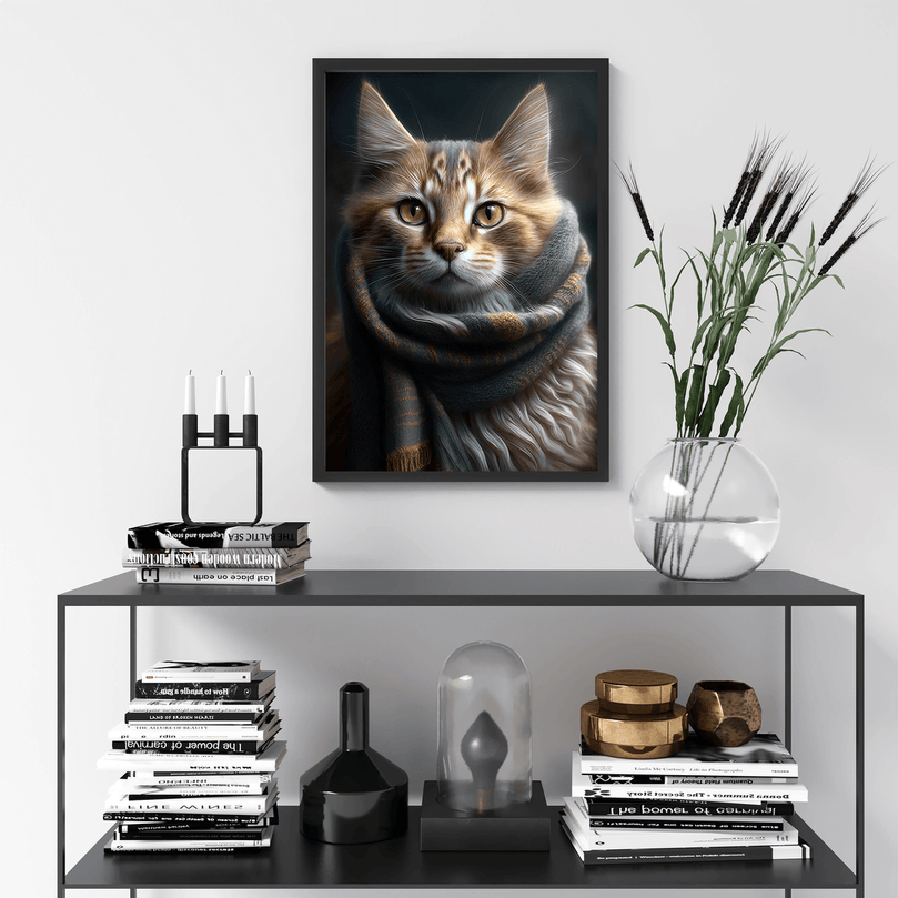 Cat with Woolly Scarf Poster Print - Modern Interiors Wall Art Décor