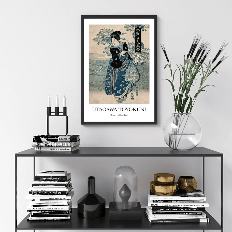 Beauty Holding Pipe by Utagawa Toyokuni - Vintage Japanese Art Poster Print