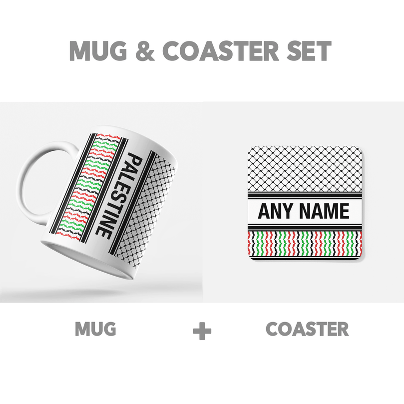 Palestine Keffiyeh Kufiya 'Personalised' Coaster With Optional Mug Set