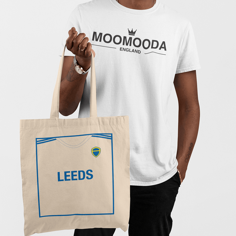 Leeds Inspired Retro Style Home Kit Colours 'Personalised' Football Unisex Tote Bag.