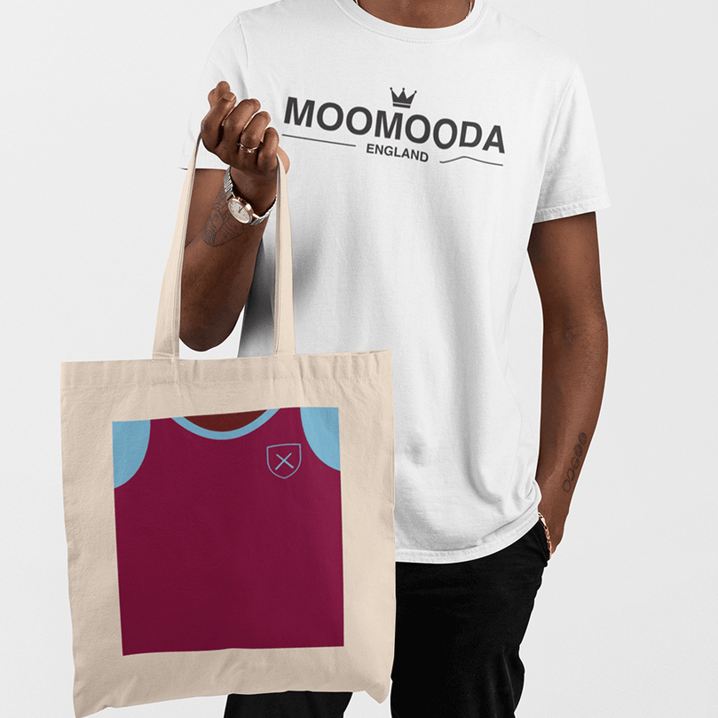 West Ham Inspired Retro Style Home Kit Colours 'Personalised' Football Unisex Tote Bag.