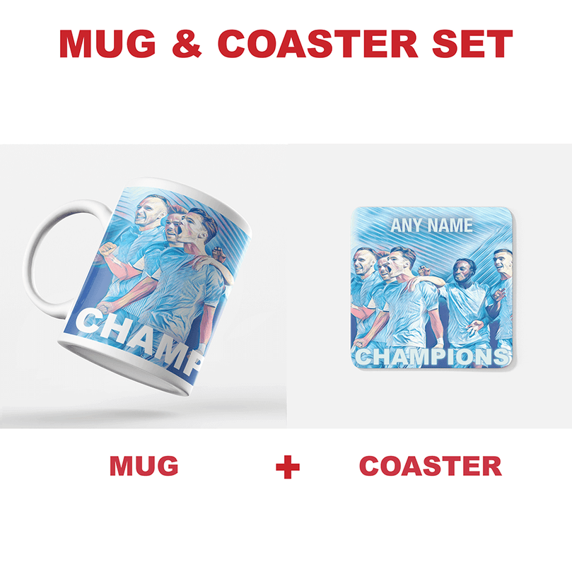 Coventry City 2019/2020 Champions Inspired Colours for Personalised Football Coaster with optional Mug. Perfect item for The Sky Blues fan.