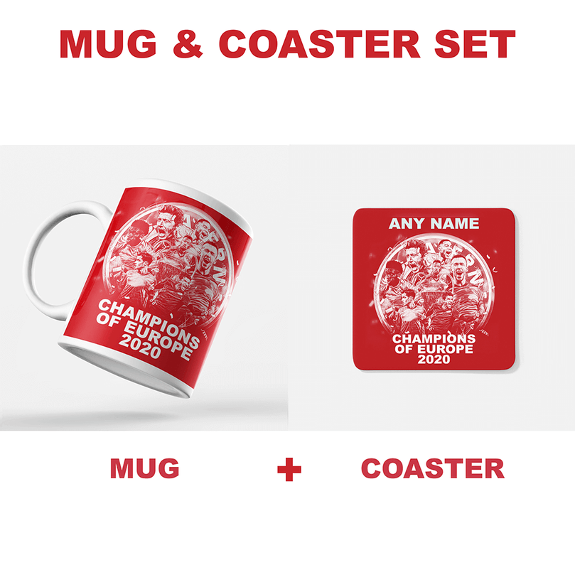 Bayern Munich 2019/2020 Champions of Europe Inspired Colours for Personalised Football Coaster with optional Mug. Perfect item for the Bavarians fan.