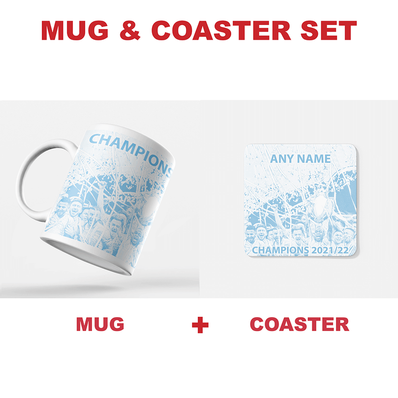 Manchester City 2021/2022 Champions Inspired 'Personalised' Football Coaster With Optional Mug Set