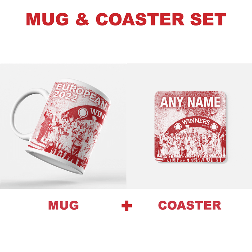 Frankfurt 2022 Europa Champions Inspired 'Personalised' Football Coaster With Optional Mug Set