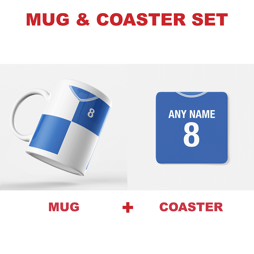 Bristol Rovers Retro Style Home Kit Shirt Inspired Colours for Personalised Football Mug with optional Coaster.