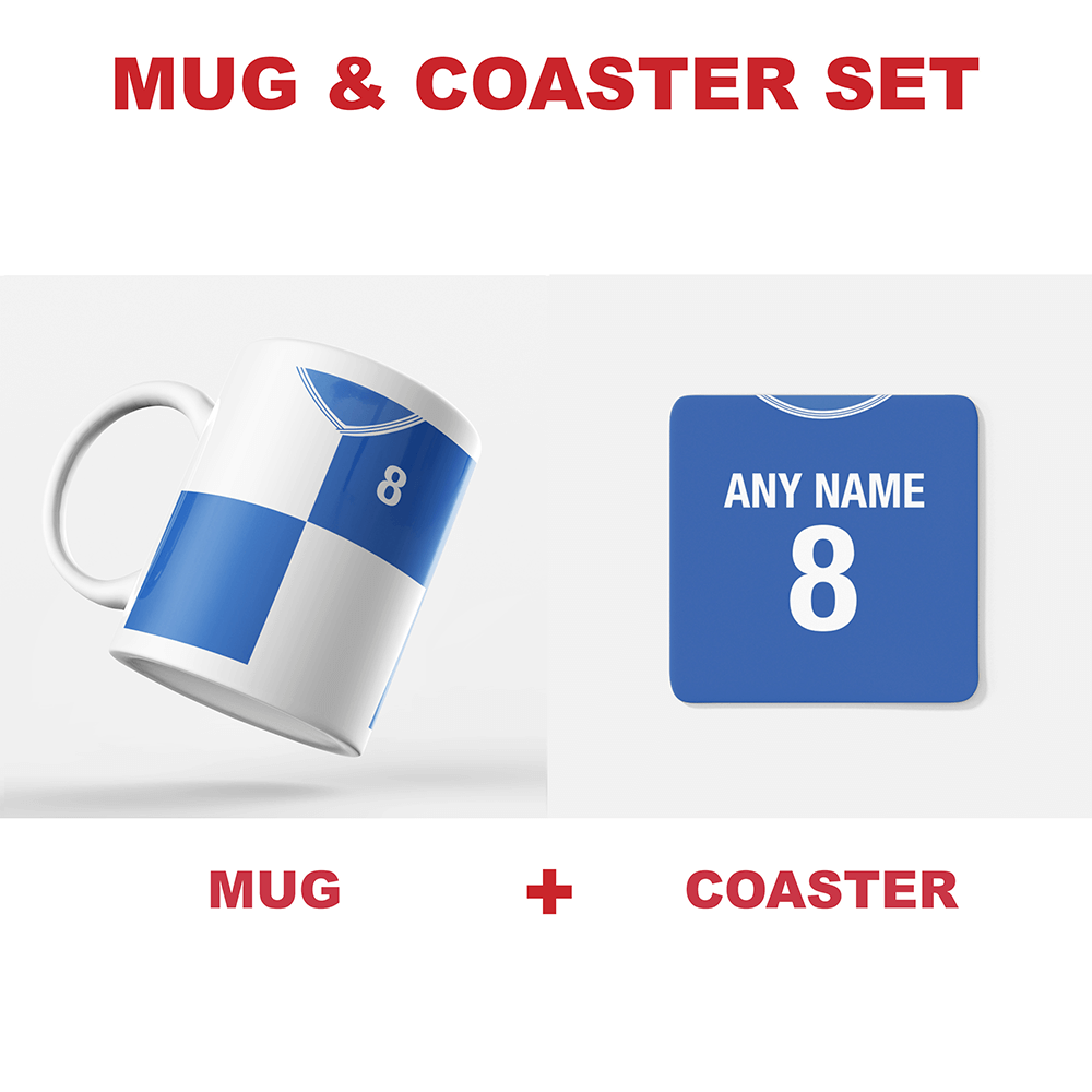 Bristol Rovers Retro Style Home Kit Shirt Inspired Colours for Personalised Football Coaster with optional Mug.