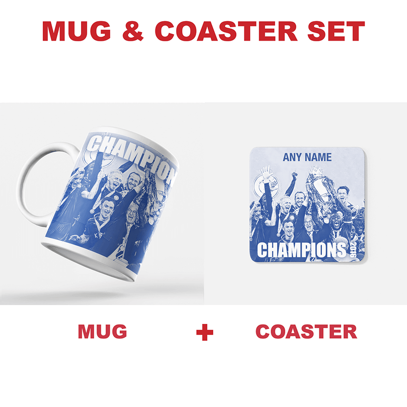 Leicester City 2016 Champions Inspired ‘Personalised' Football Coaster With Optional Mug Set