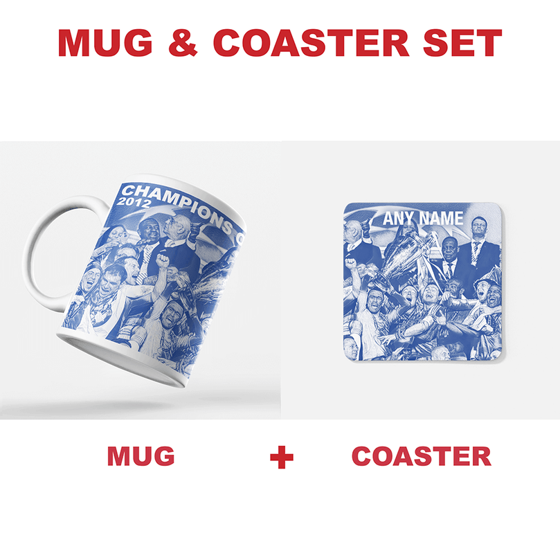 Chelsea 2011/2012 Champions of Europe Inspired Colours for Personalised Football Mug with optional Coaster. Perfect item for The Blues fan.