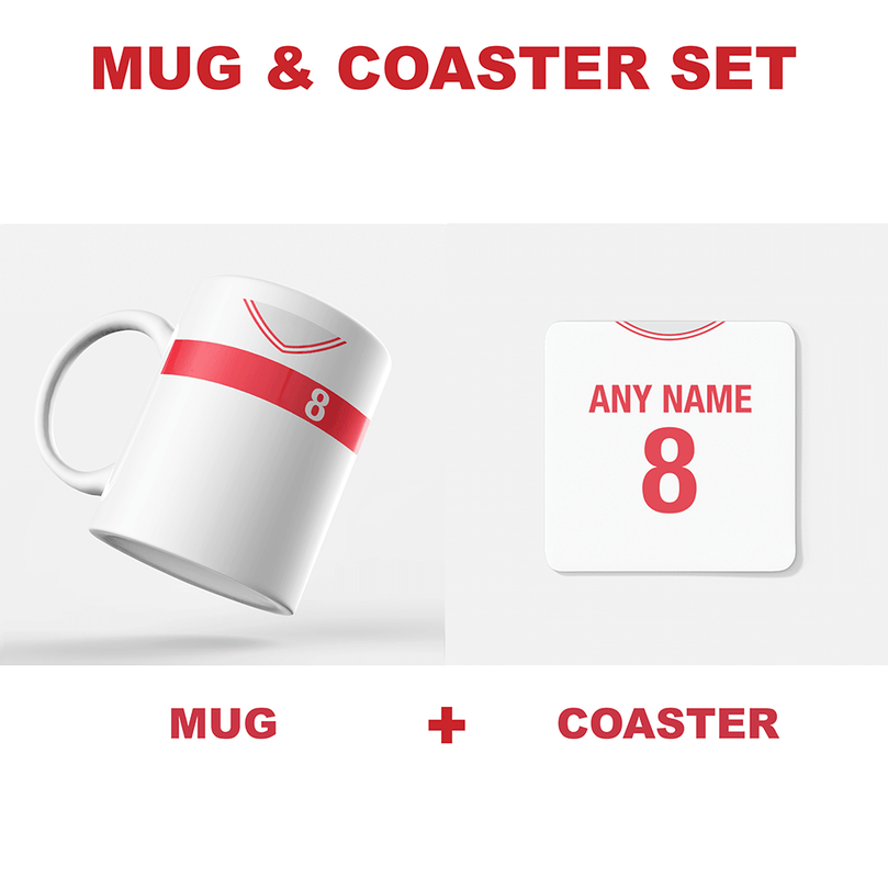 Turkey Retro Style Home Kit Shirt Inspired Colours for Personalised Football Coaster with optional Mug. Perfect item for the Ay-Yıldızlılar fan.