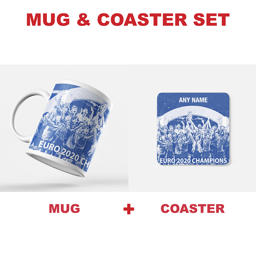 Italy 2020 Euro Champions Inspired Personalised Football Coaster with optional Mug. Perfect item for the Azzurri fan.