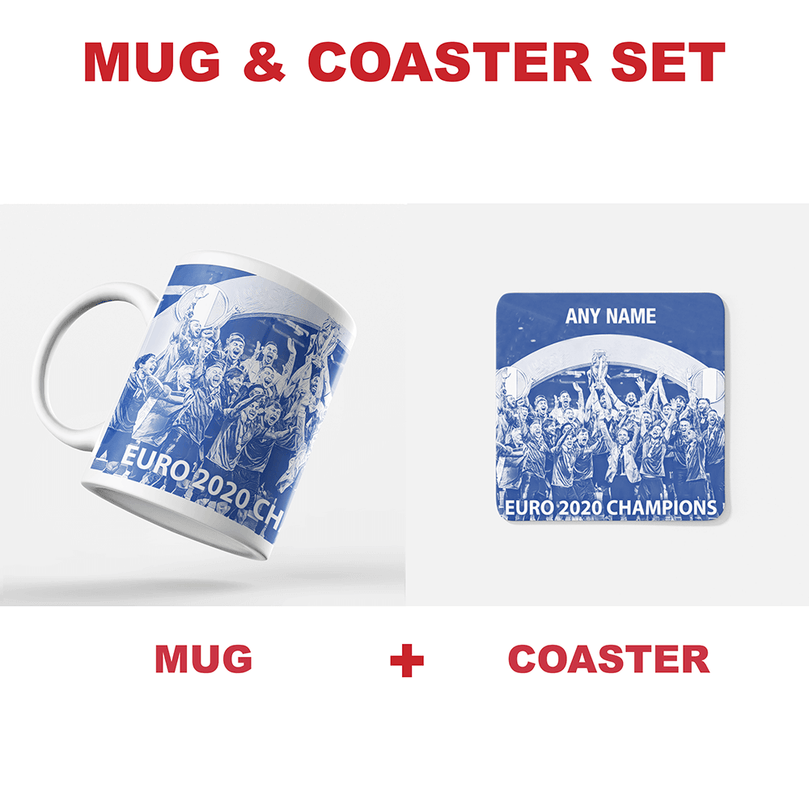 Italy 2020 Euro Champions Inspired Personalised Football Coaster with optional Mug. Perfect item for the Azzurri fan.