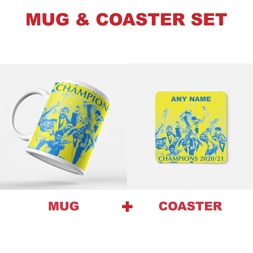 Villarreal 2020/2021 Europe Champions Inspired Personalised Football Coaster with optional Mug. Perfect item for the Yellow Submarine fan.