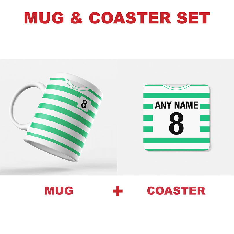 Sporting Lisbon Retro Style Home Kit Shirt Inspired Colours for Personalised Football Coaster with optional Mug. Perfect item for the Leões fan.
