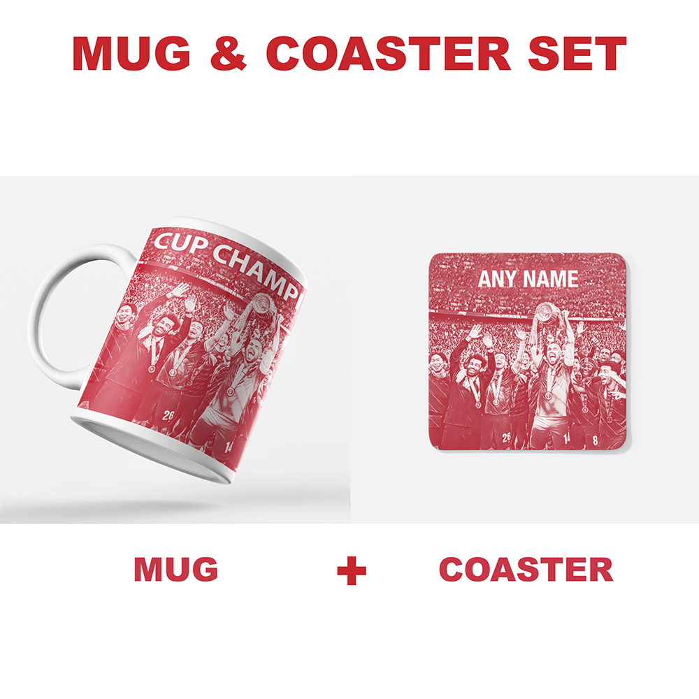 Liverpool 2022 Cup Champions Inspired ‘Personalised' Football Coaster With Optional Mug Set