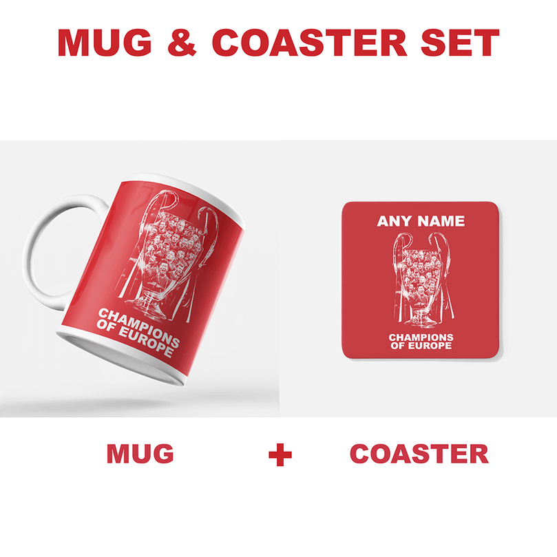 Bayern Munich 2019/2020 Champions of Europe Inspired Colours for Personalised Football Coaster with optional Mug. Perfect item for the Bavarians fan.