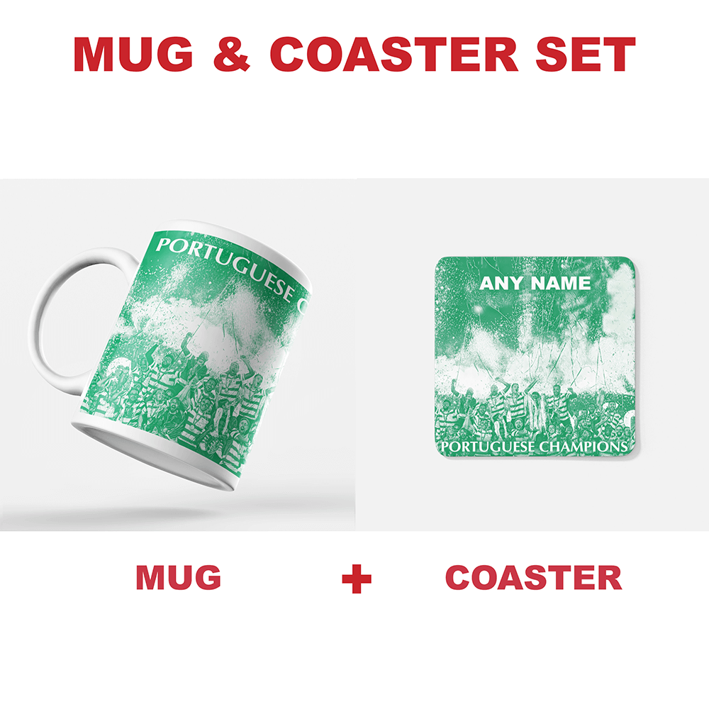 Sporting CP Lisbon 2020/2021 Portuguese Champions Inspired Personalised Football Coaster with optional Mug. Perfect item for the Leões fan.