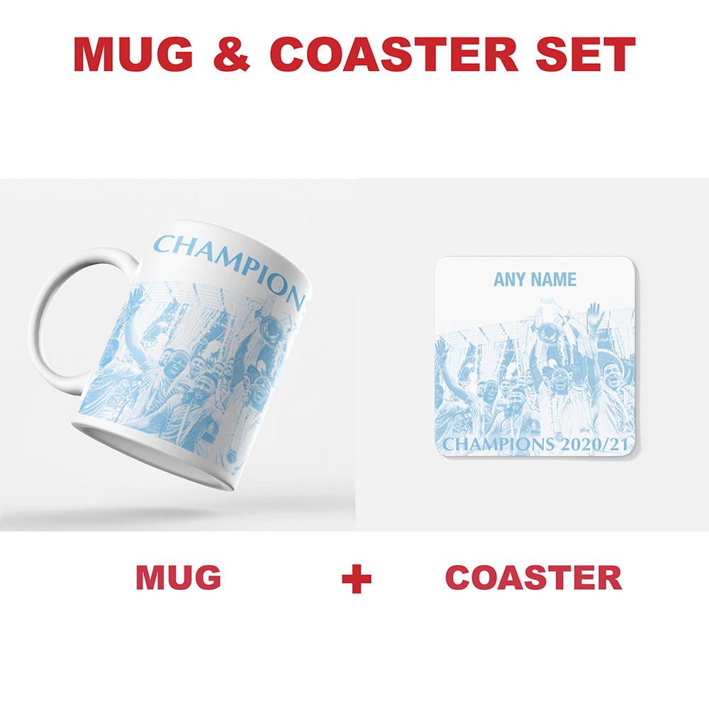 Manchester City 2020/2021 Champions Inspired’ Personalised' Football Coaster With Optional Mug Set