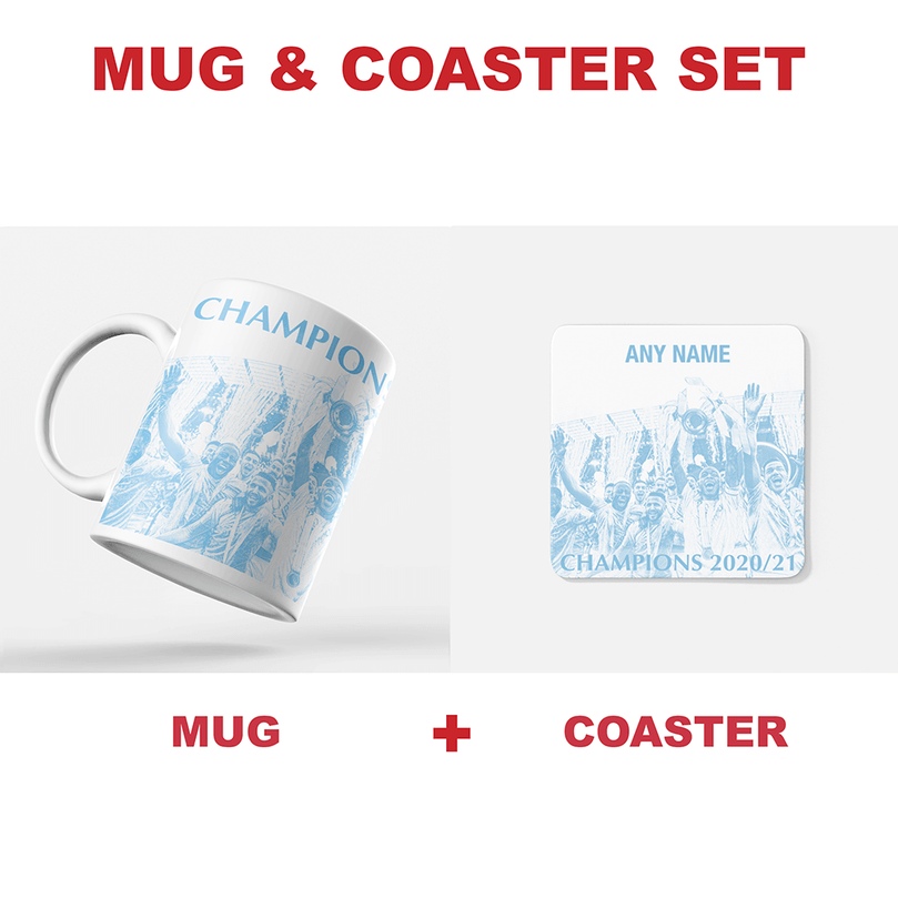 Manchester City 2020/2021 Champions Inspired’ Personalised' Football Coaster With Optional Mug Set