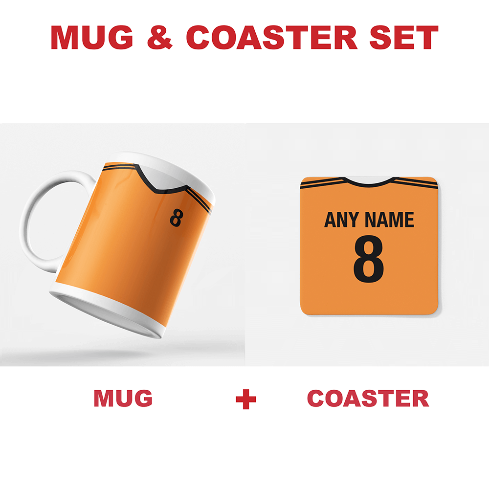 Netherlands / Holland Retro Style Home Kit Shirt Inspired Colours for Personalised Football Coaster with optional Mug.