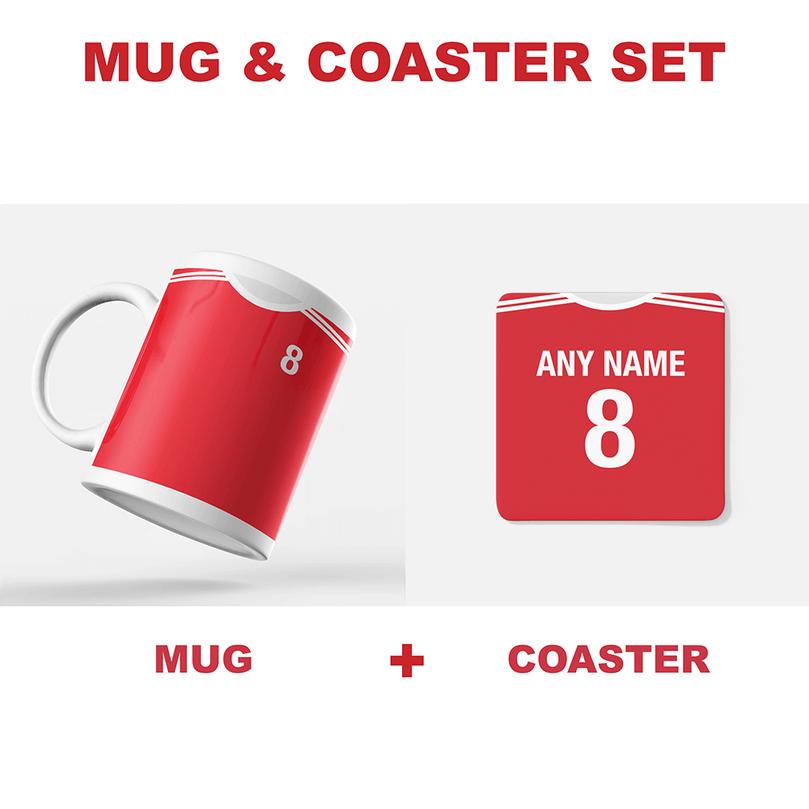 Bayern Munich Retro Style Home Kit Shirt Inspired Colours for Personalised Football Mug with optional Coaster.