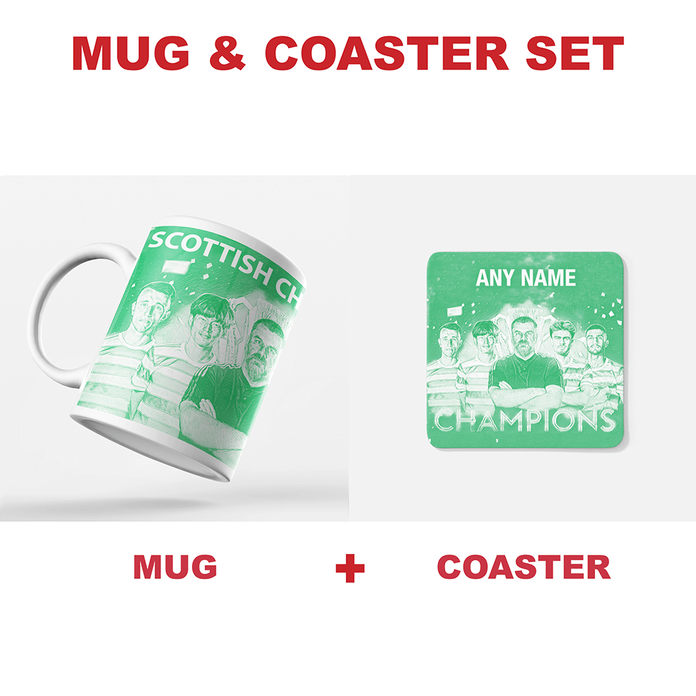 Celtic 2021/2022 Scottish Champions Inspired ‘Personalised' Football Coaster With Optional Mug Set