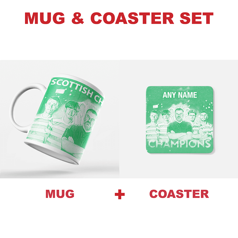 Celtic 2021/2022 Scottish Champions Inspired ‘Personalised' Football Coaster With Optional Mug Set