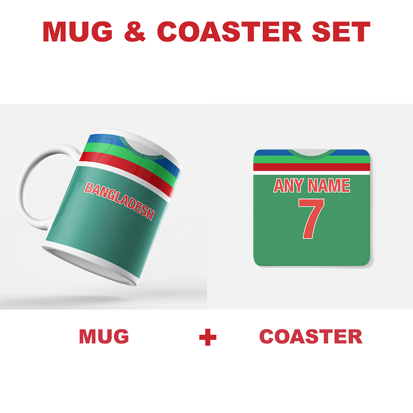 Bangladesh Retro Style Home Kit Shirt Inspired Colours for Personalised Football Coaster with optional Mug. Perfect item for the Tigers fan.