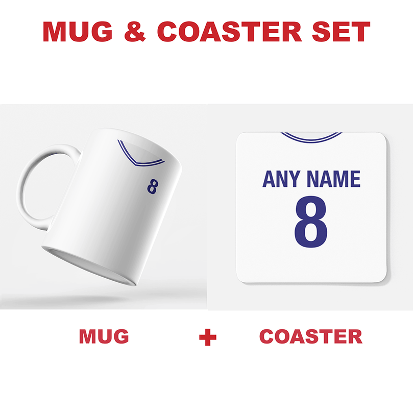 Tottenham Retro Style Home Kit Shirt Inspired Colours for Personalised Football Mug with optional Coaster.
