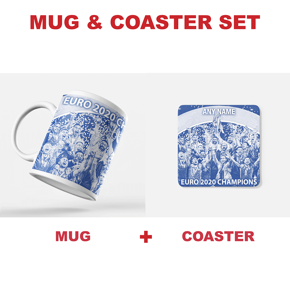 Italy 2020 Euro Champions Inspired Personalised Football Coaster with optional Mug. Perfect item for the Azzurri fan.