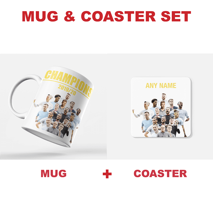 Leeds 2019/2020 Champions Inspired Colours for Personalised Football Coaster with optional Mug. Perfect item for The Peacocks fan