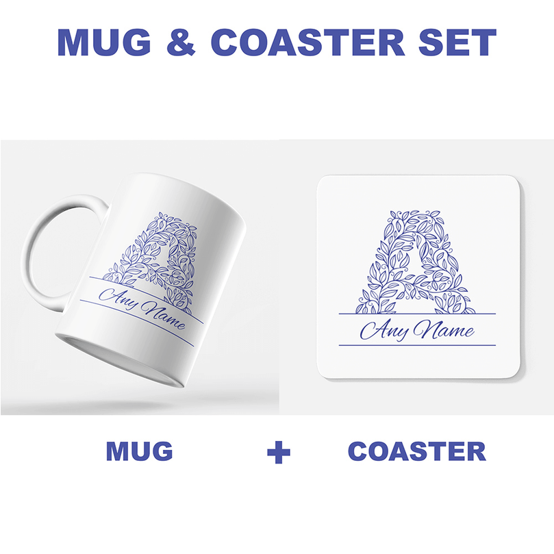 Personalised Initial Letter & Name Mug With Optional Coaster Set