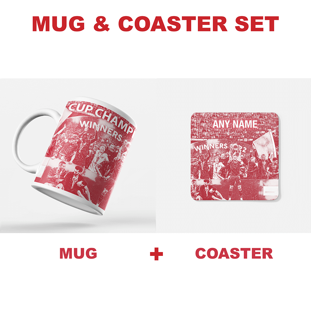 Liverpool 2022 Cup Champions Inspired ‘Personalised' Football Coaster With Optional Mug Set