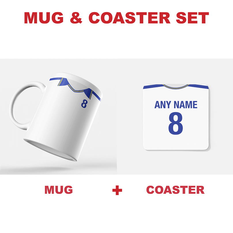 Roma Retro Style Home Kit Shirt Inspired Colours for Personalised Football Mug with optional Coaster.