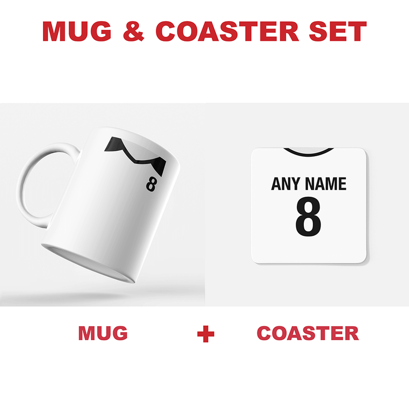 Fulham Retro Style Home Kit Shirt Inspired Colours for Personalised Football Coaster with optional Mug.