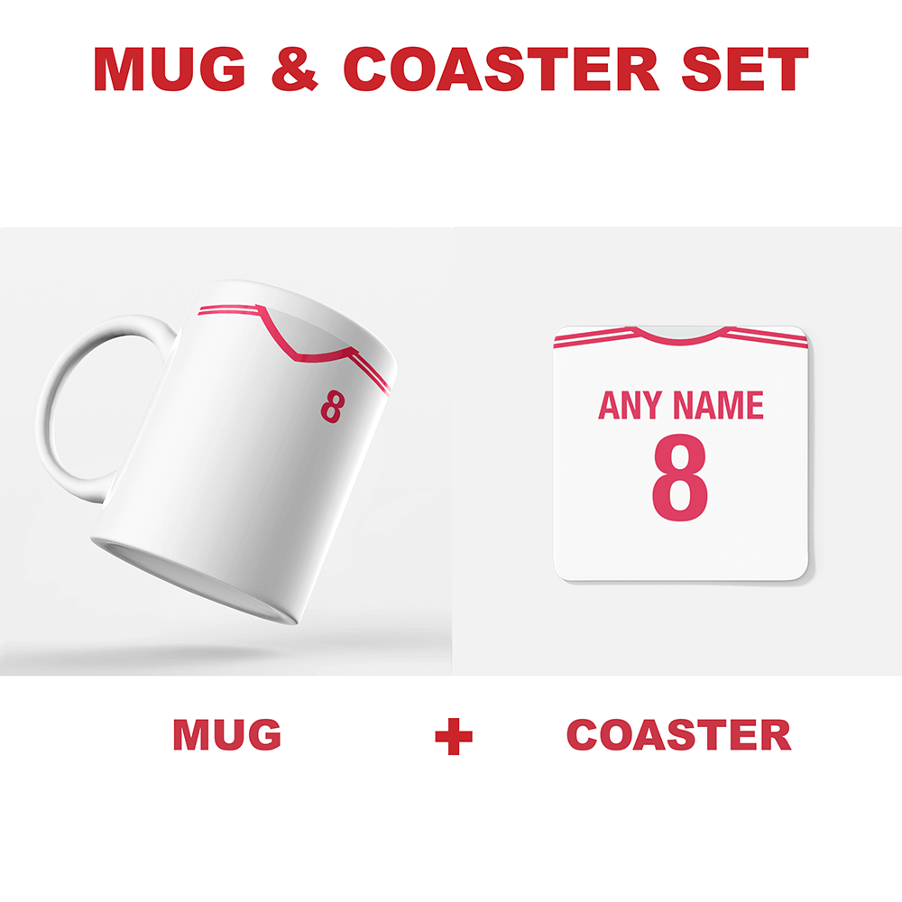 Poland Retro Style Home Kit Shirt Inspired Colours for Personalised Football Coaster with optional Mug. Perfect item for the Bialo-Czerwoni fan.