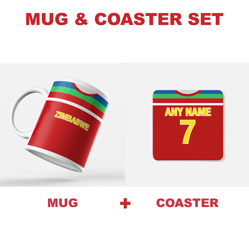 Zimbabwe Retro Style Home Kit Shirt Inspired Colours for Personalised Football Coaster with optional Mug. Perfect item for the Chevrons fan.