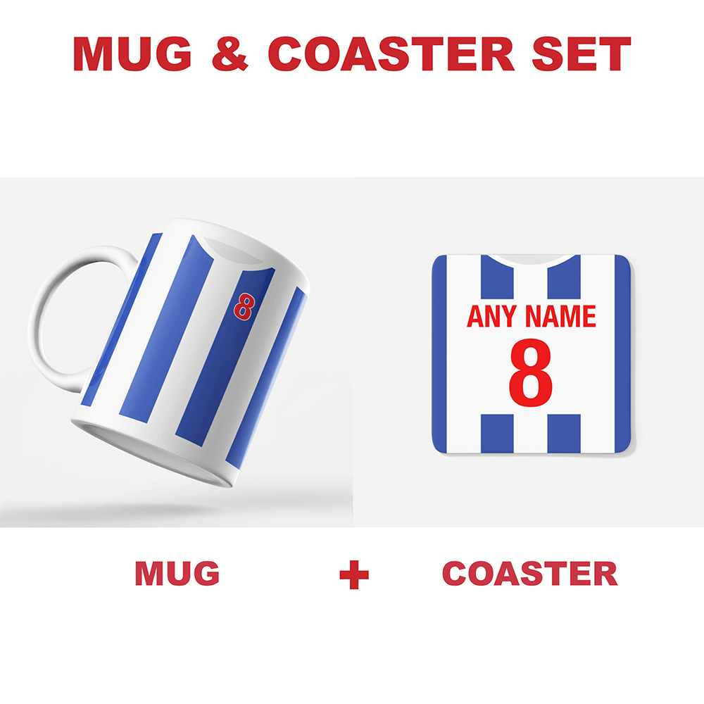 Porto Retro Style Home Kit Shirt Inspired Colours for Personalised Football Coaster with optional Mug.