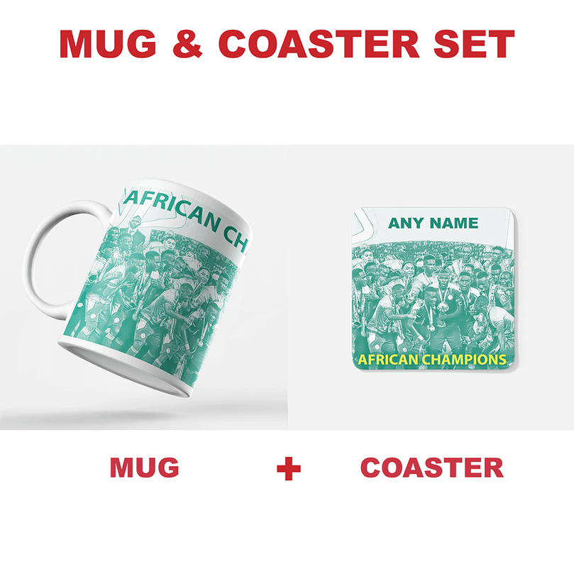 Senegal 2022 African Champions Inspired Personalised Football Coaster with optional Mug. Perfect item for the Lions of Teranga fan.