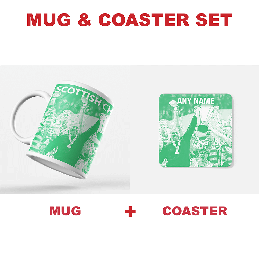 Celtic 2021/2022 Scottish Champions Inspired ‘Personalised' Football Coaster With Optional Mug Set