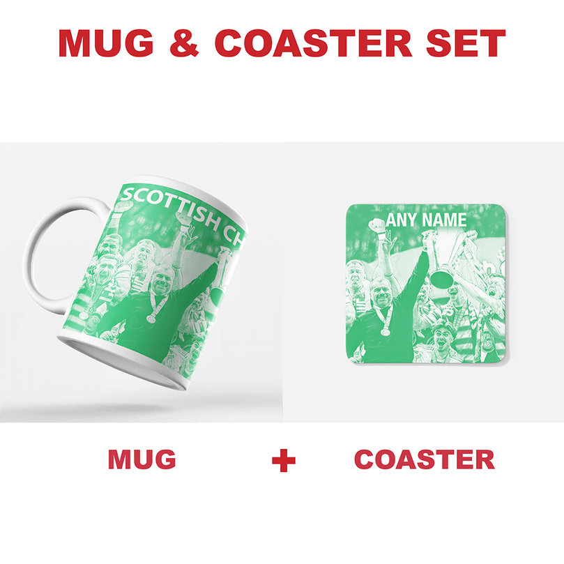 Celtic 2021/2022 Scottish Champions Inspired ‘Personalised' Football Coaster With Optional Mug Set