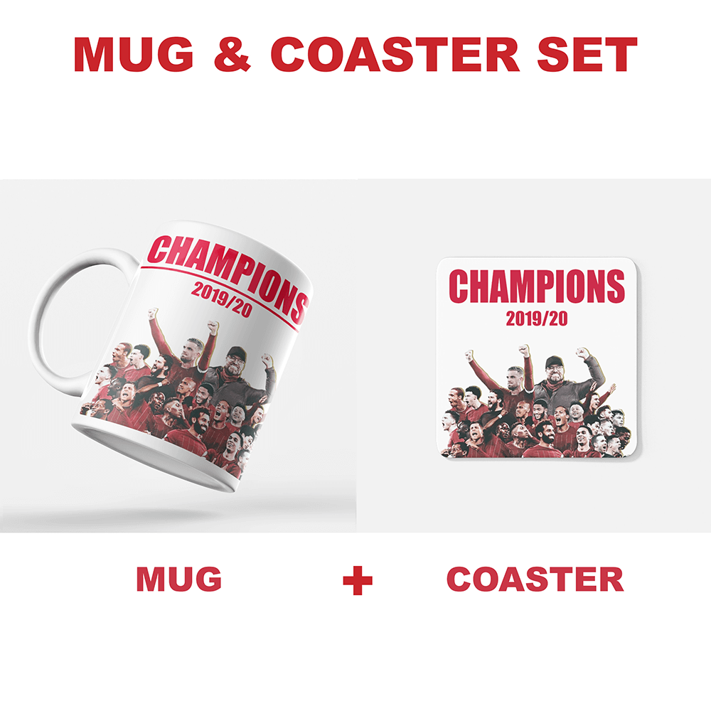 Liverpool 2019/2020 Champions Inspired Football Coaster With Optional 'Personalised' Mug Set